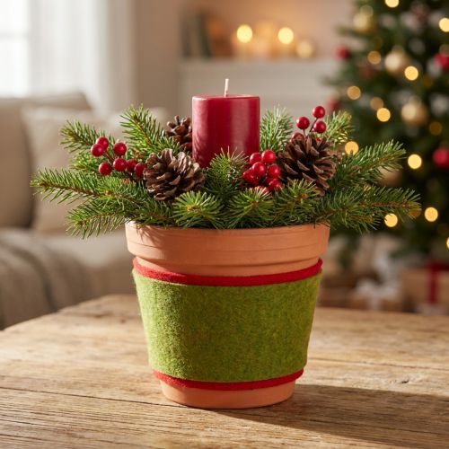 Artículo Cinta de fieltro de lana bicolor para macetas de floristería, verde/rojo, 15 cm x 5 m