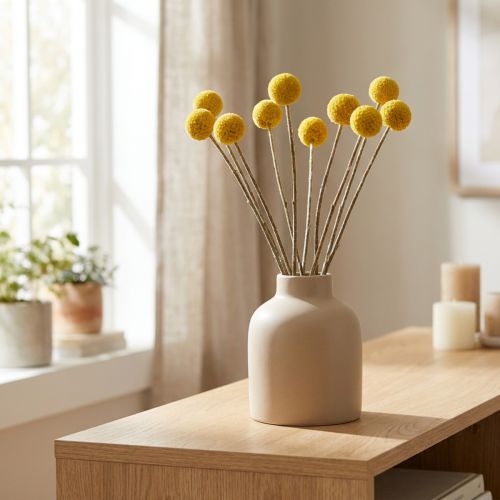 Flores secas de Craspedia, amarillas, 70 cm, decorativas, 10 unidades | Floristik24.es