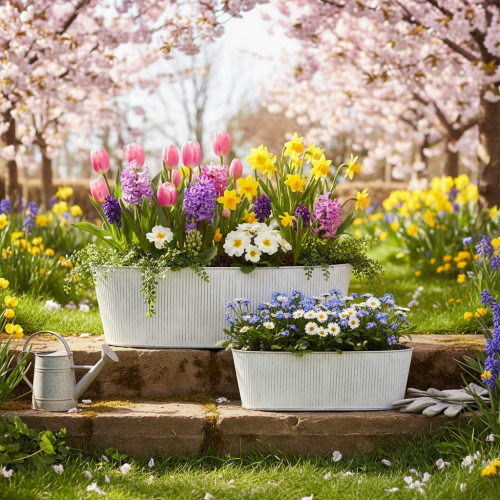 Artículo Bol ovalado de metal en blanco y plata, 32,5 cm/37 cm, juego de 2.