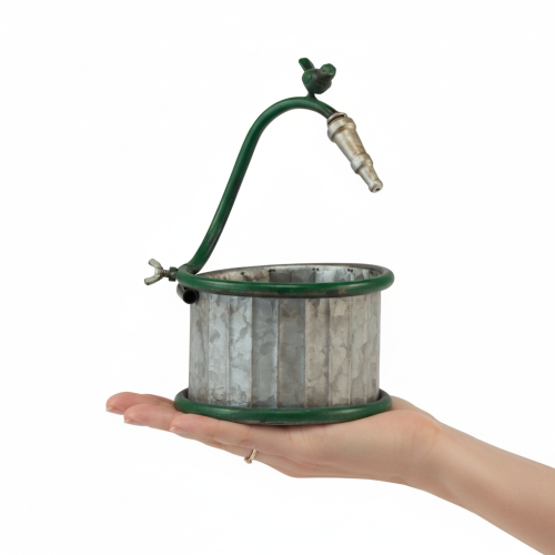 Artículo Macetero metálico, barril de lluvia, diseño de pájaro, decoración para balcón, Ø15,5 cm