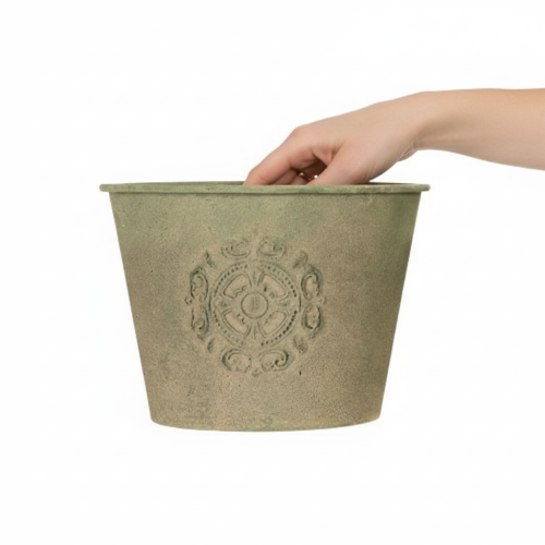 Artículo Maceta de metal, verde, estilo vintage, Ø22cm–13,5cm, juego de 3