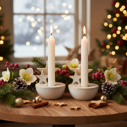 Portavelas de cerámica con forma de estrella, decoración navideña, 11 cm, 2 unidades | Floristik24.es