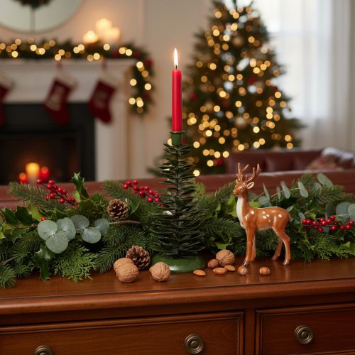 Candelabro con forma de árbol de Navidad, decoración de metal verde de 28 cm. | Floristik24.es