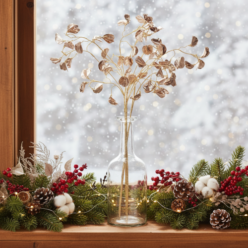 Rama de flor de frijol metálica artificial para Navidad, 80 cm, 3 unidades | Floristik24.es