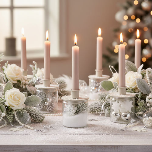 Portavelas metálico color beige mate, pequeño para velas cónicas, 8 cm, 3 unidades. | Floristik24.es