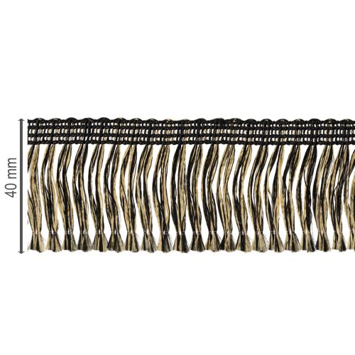 Artículo Ribete con flecos negros y dorados de 4 cm x 25 m - Ideal para decoración de coronas, cintas de luto y accesorios vintage.