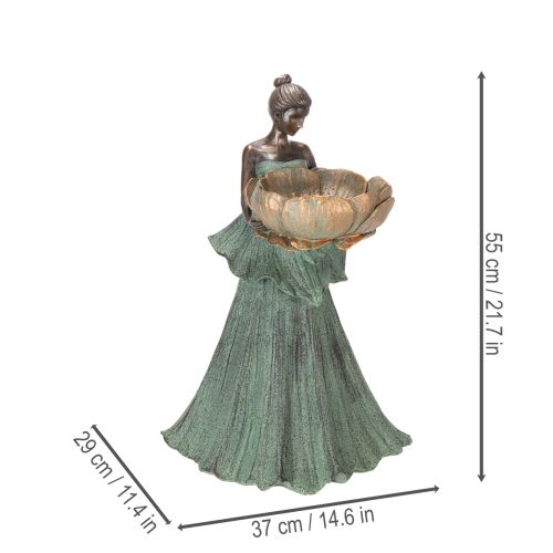 Artículo Figura femenina con cuenco de flores, estatua decorativa para diseño interior estético y jardín, 55 cm