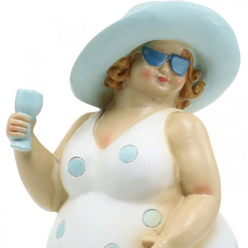 Floristik24 Dama con sombrero, decoración marina, verano, figura de baño azul/blanco Al. 27 cm