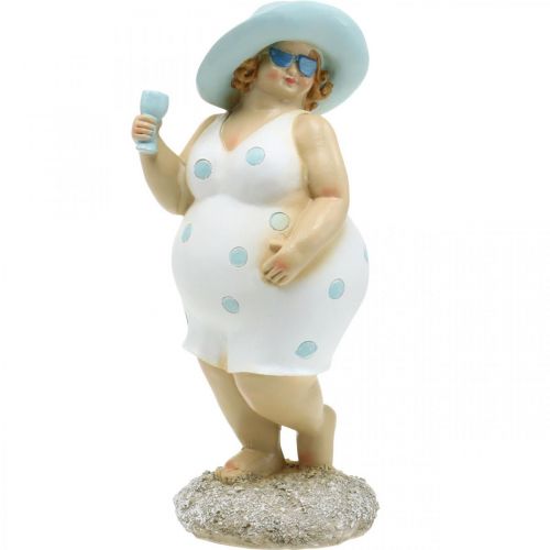 Floristik24 Dama con sombrero, decoración marina, verano, figura de baño azul/blanco Al. 27 cm