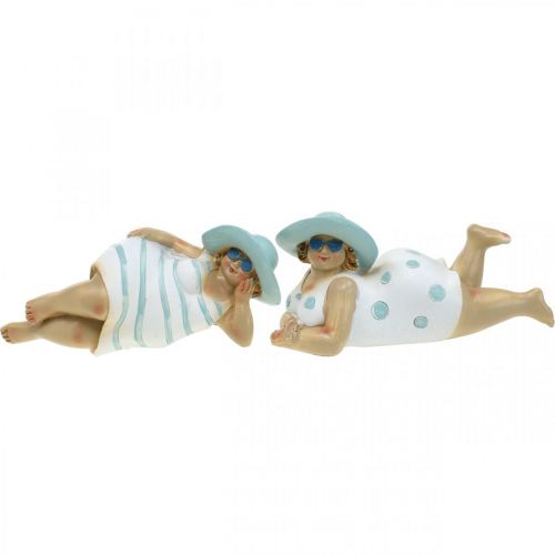 Floristik24 Damas en la playa, bellezas en el baño, decoración marina azul/blanco H7/8cm L17cm juego de 2