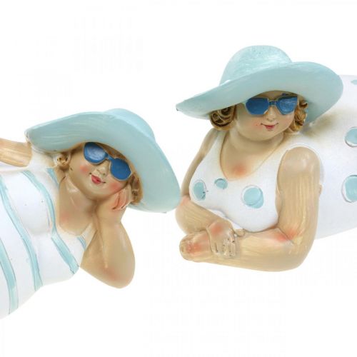 Floristik24 Damas en la playa, bellezas en el baño, decoración marina azul/blanco H7/8cm L17cm juego de 2