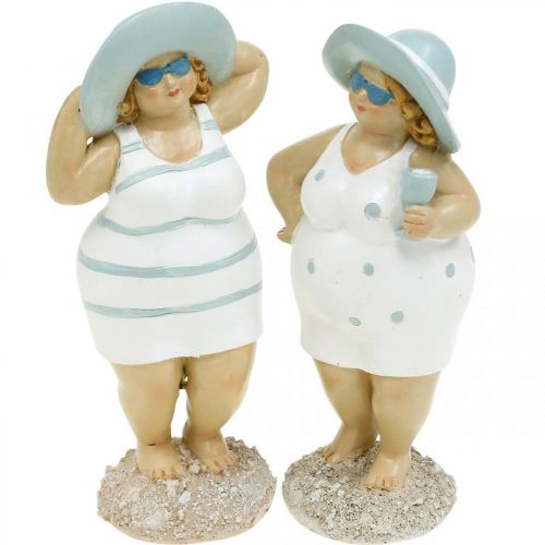 Floristik24 Figura decorativa damas en la playa, decoración de verano, figuras de baño con sombrero azul/blanco Al. 15/15,5 cm juego de 2