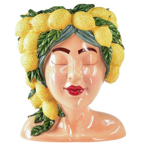 Floristik24 Busto femenino en maceta con decoración de limón, estilo mediterráneo, altura 29 cm.