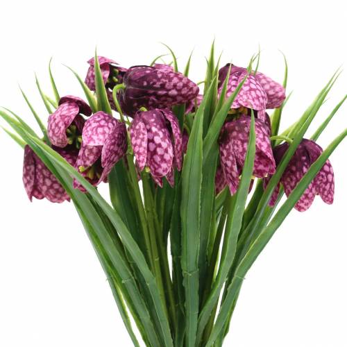 Flores de tablero de ajedrez Fritillaria artificial violeta 29cm 6 piezas