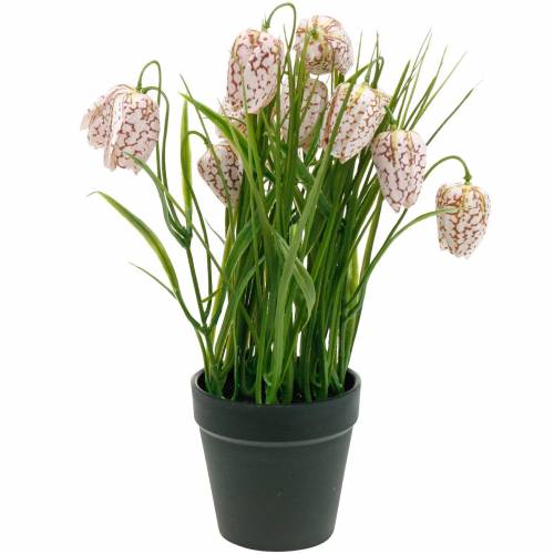 Artículo Flor de tablero de ajedrez artificial en maceta, flor de primavera fritillaria, flor de seda rojo blanco