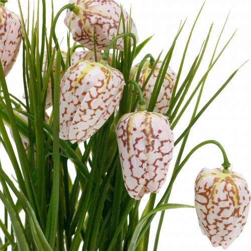 Artículo Flor de tablero de ajedrez artificial en maceta, flor de primavera fritillaria, flor de seda rojo blanco