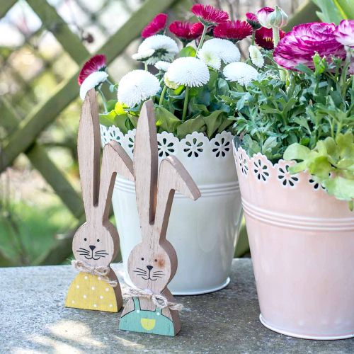 Artículo Decoración conejito feliz, primavera, pareja de conejitos de Pascua, decoración de madera para poner H19cm 6pcs