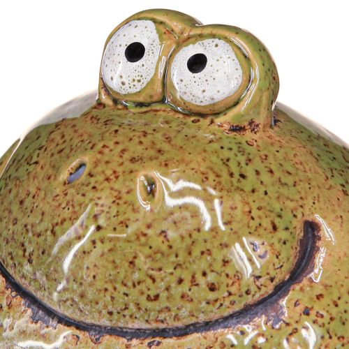 Artículo Decoración de rana cabeza de rana de cerámica verde marrón Al. 10,5 cm 2 piezas