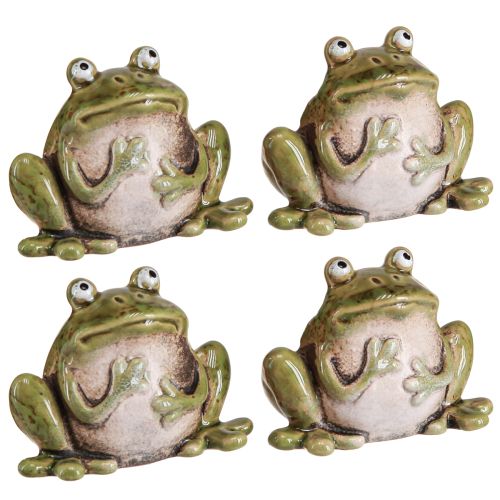 Artículo Decoración Rana Cerámica Verde Marrón Vintage Verano H7cm 4 piezas