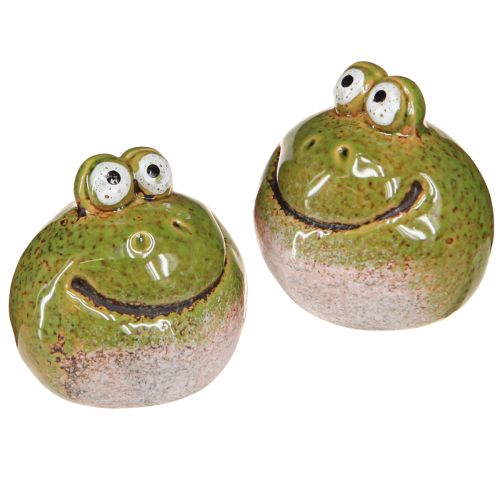 Artículo Cabeza de rana cerámica verano verde marrón vintage 7x7cm 4 piezas