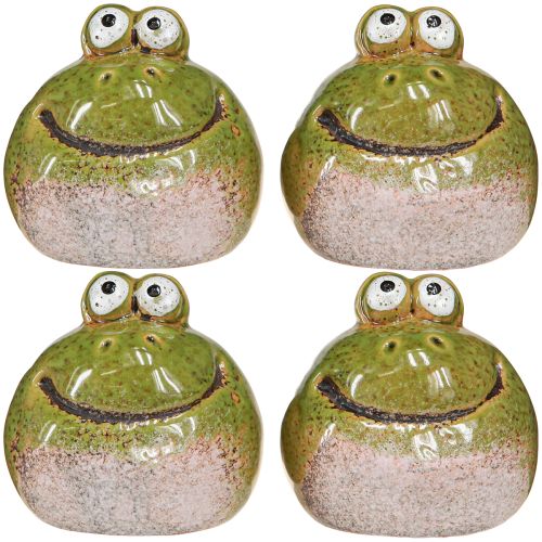 Artículo Cabeza de rana cerámica verano verde marrón vintage 7x7cm 4 piezas