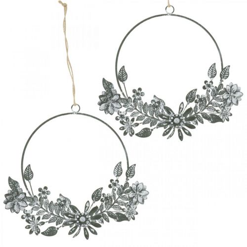 Floristik24 Decoración de primavera, flores de anillo decorativas, decoración de metal, decoración de flores colgante Ø16cm 2pcs