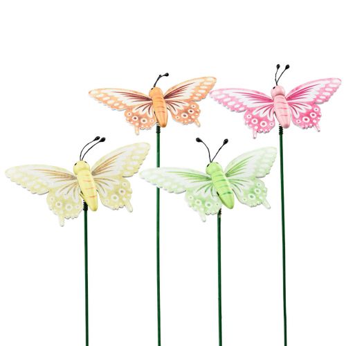 Artículo Tapón floral mariposas decorativas de madera en un palo 23cm 16ud