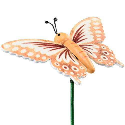 Artículo Tapón floral mariposas decorativas de madera en un palo 23cm 16ud