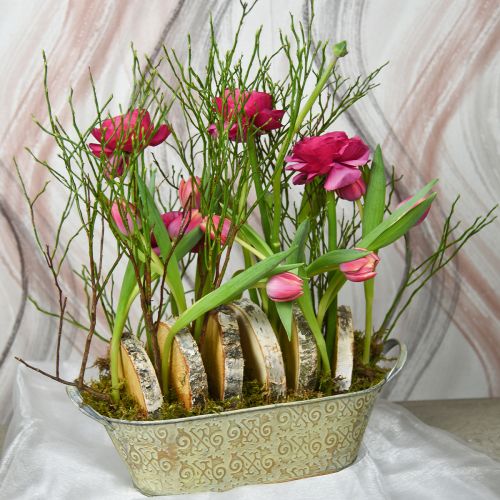 Floristik24 Decoración de primavera maceta ovalada de metal con asas vintage 28×15cm