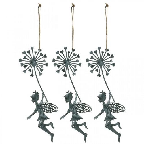 Floristik24 Decoración de primavera, duende con diente de león, colgante de decoración de hadas de flores, decoración de metal 3 piezas