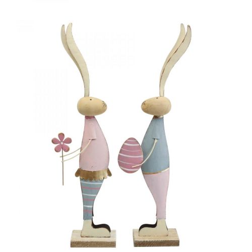Artículo Decoración de primavera conejos de metal pareja de conejos Al. 39 cm