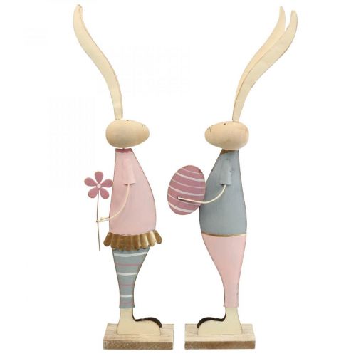 Artículo Conejitos de decoración de primavera de metal pareja de conejitos H54cm 2pcs