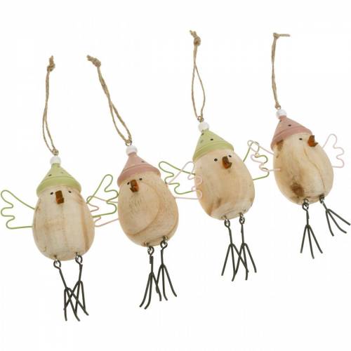 Floristik24 Decoración de primavera, pájaros de madera, pájaro de invierno con sombrero, etiqueta de madera 4 piezas
