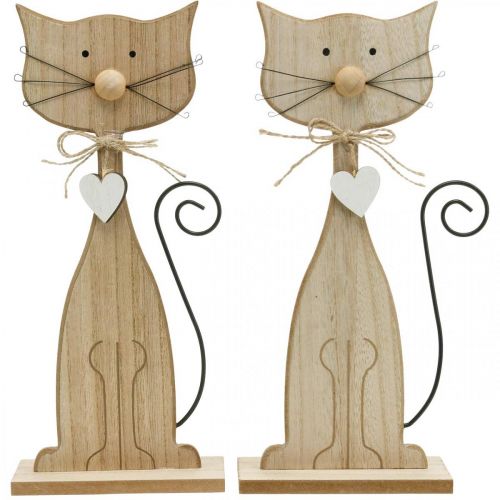 Floristik24 Figura de primavera, decoración de gato, figura de madera, decoración de mesa, decoración de casa de campo 2 piezas