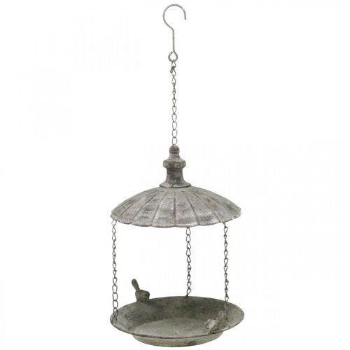 Floristik24 Comedero para pájaros decorativo, baño para pájaros colgante, cesta colgante de metal marrón, blanco lavado Ø25cm H36cm