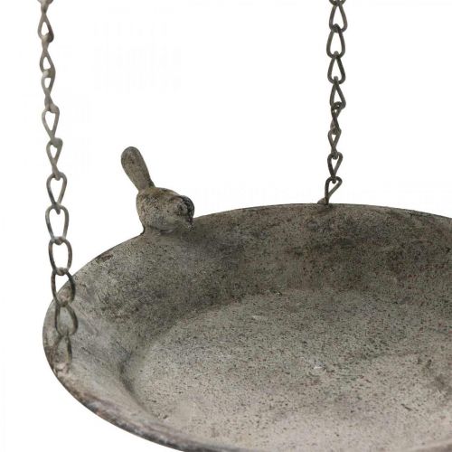 Floristik24 Comedero para pájaros decorativo, baño para pájaros colgante, cesta colgante de metal marrón, blanco lavado Ø25cm H36cm