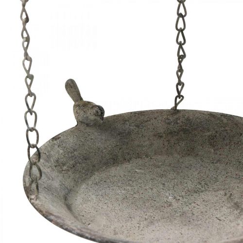 Artículo Comedero para pájaros decorativo, baño para pájaros colgante, cesta colgante de metal marrón, blanco lavado Ø25cm H36cm