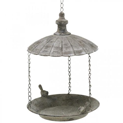 Floristik24 Comedero para pájaros decorativo, baño para pájaros colgante, cesta colgante de metal marrón, blanco lavado Ø25cm H36cm