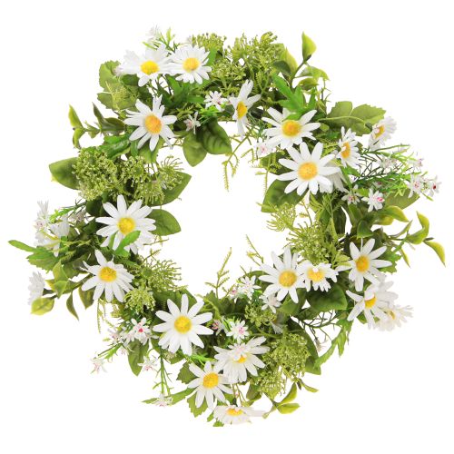 Artículo Corona de margaritas artificiales blancas y verdes Ø28cm H9cm