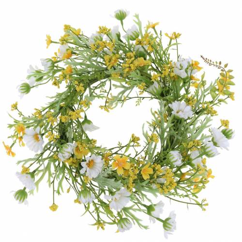 Floristik24 Corona de flores con anémonas de madera blanco, amarillo Ø30cm