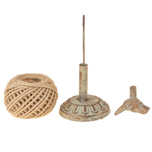 Artículo Portacarretes de metal vintage con pájaro e hilo de yute H17cm
