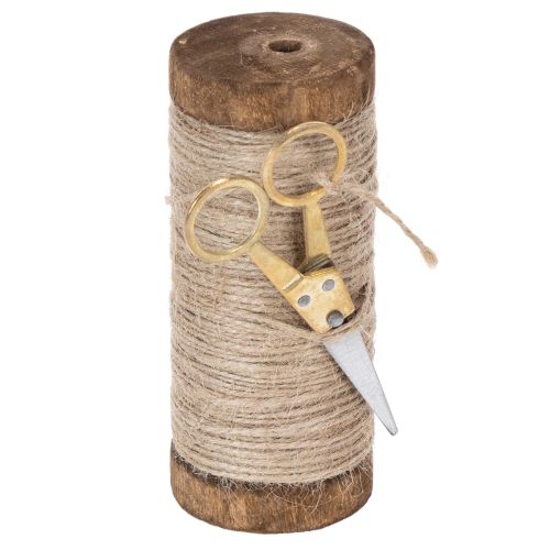 Floristik24 Carrete de hilo con tijeras decorativas Ø6,5cm H15cm 2 piezas Estilo vintage