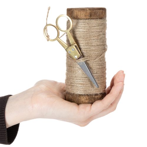 Artículo Carrete de hilo con tijeras decorativas Ø6,5cm H15cm 2 piezas Estilo vintage