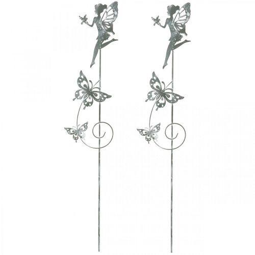 Floristik24 Decoración de flores, hada de flores de tapón de metal, resorte, duende con mariposas, tapón de planta 2 piezas