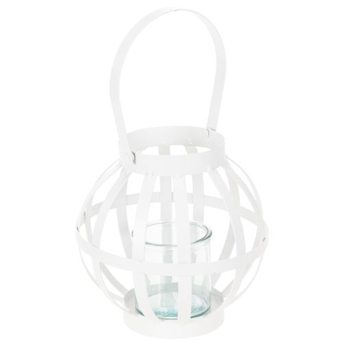 Farol de jardín, metal y cristal, portavelas colgante, blanco, Ø18,5 cm comprar | Floristik24.es