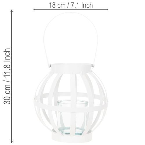 Farol de jardín, metal y cristal, portavelas colgante, blanco, Ø18,5 cm | Floristik24.es
