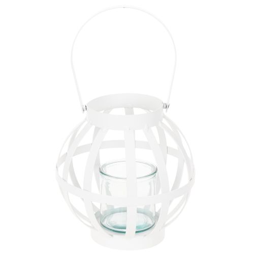 Farol de jardín, metal y cristal, portavelas colgante, blanco, Ø18,5 cm | Floristik24.es