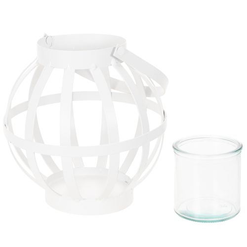 Farol de jardín, metal y cristal, portavelas colgante, blanco, Ø18,5 cm | Floristik24.es