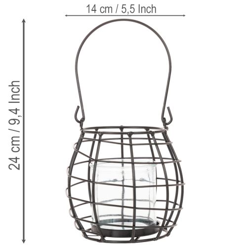 Farol de jardín, metal negro con luz de viento, Ø14cm H12,5cm | Floristik24.es