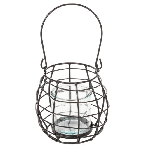 Farol de jardín, metal negro con luz de viento, Ø14cm H12,5cm | Floristik24.es